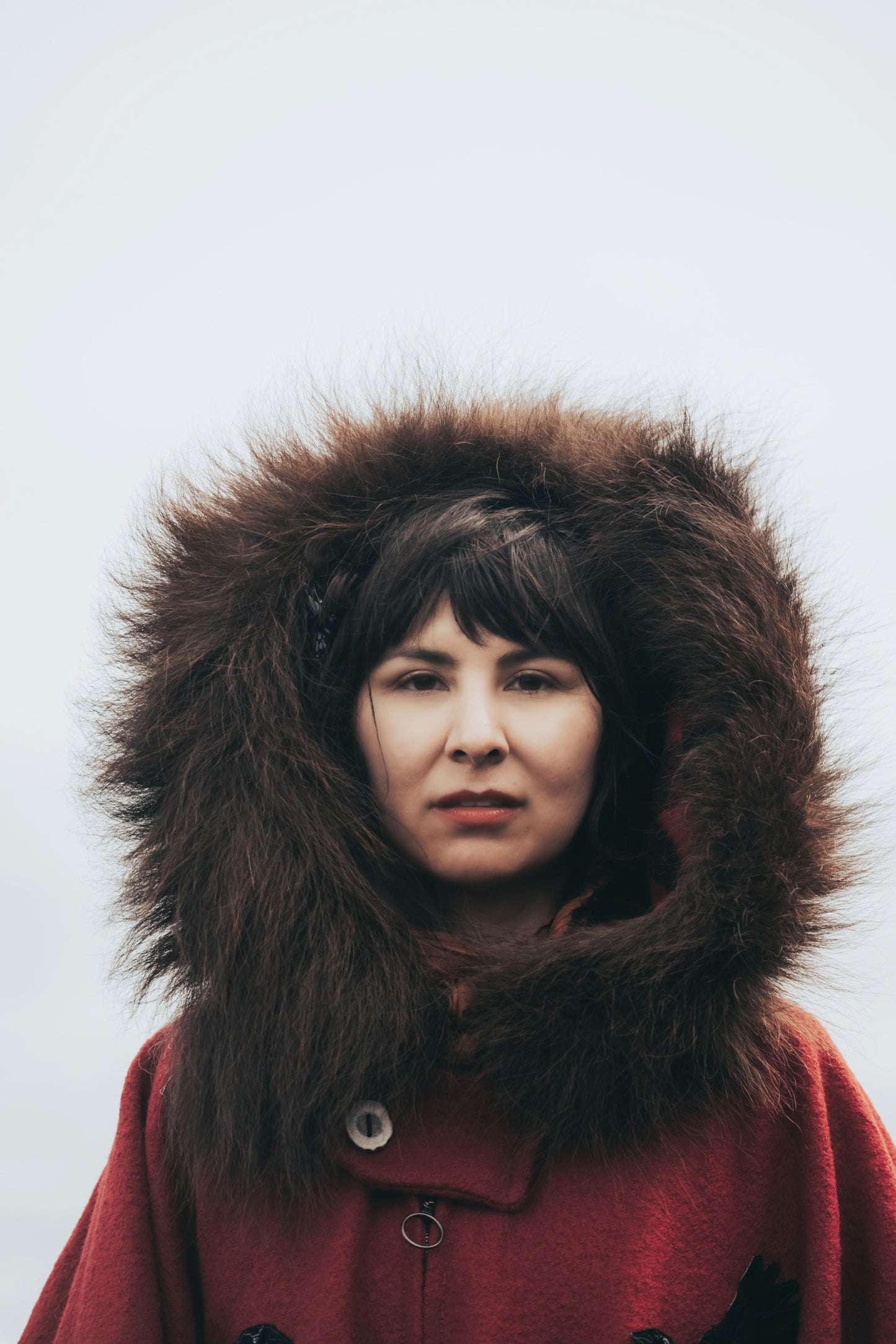 Red Winged Blackbird Bison Trimmed Wool Cape