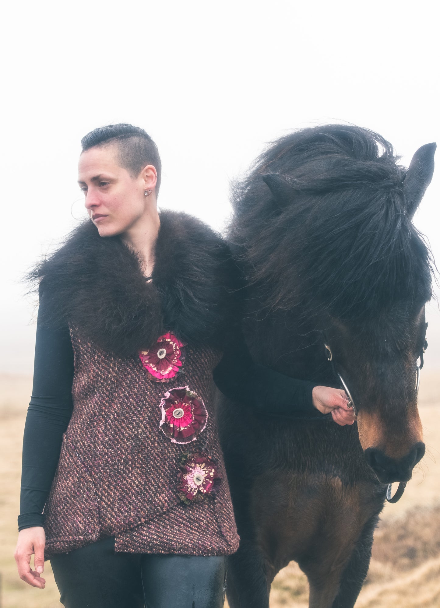 Shower Me with Flowers Wool Vest with Bison Trim