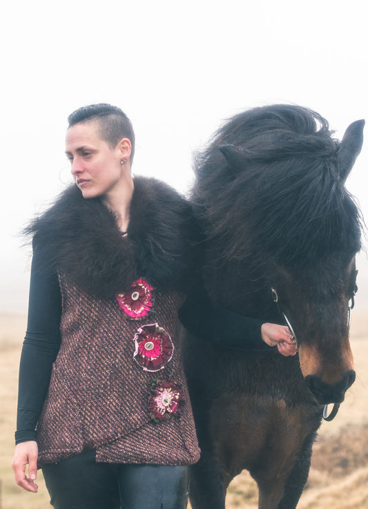 Shower Me with Flowers Wool Vest with Bison Trim