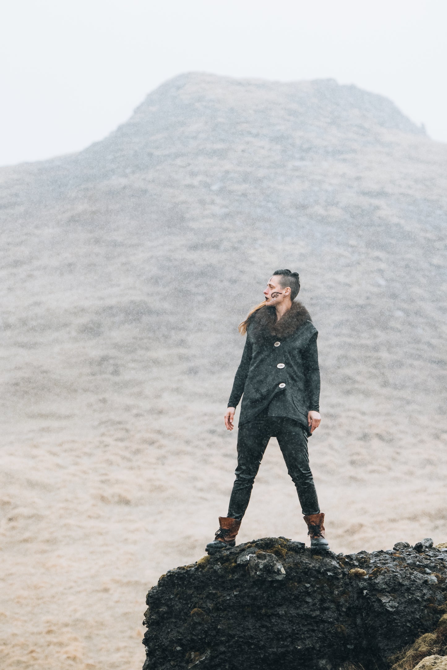 Raven Appliquéd Wool Vest with Bison Trim