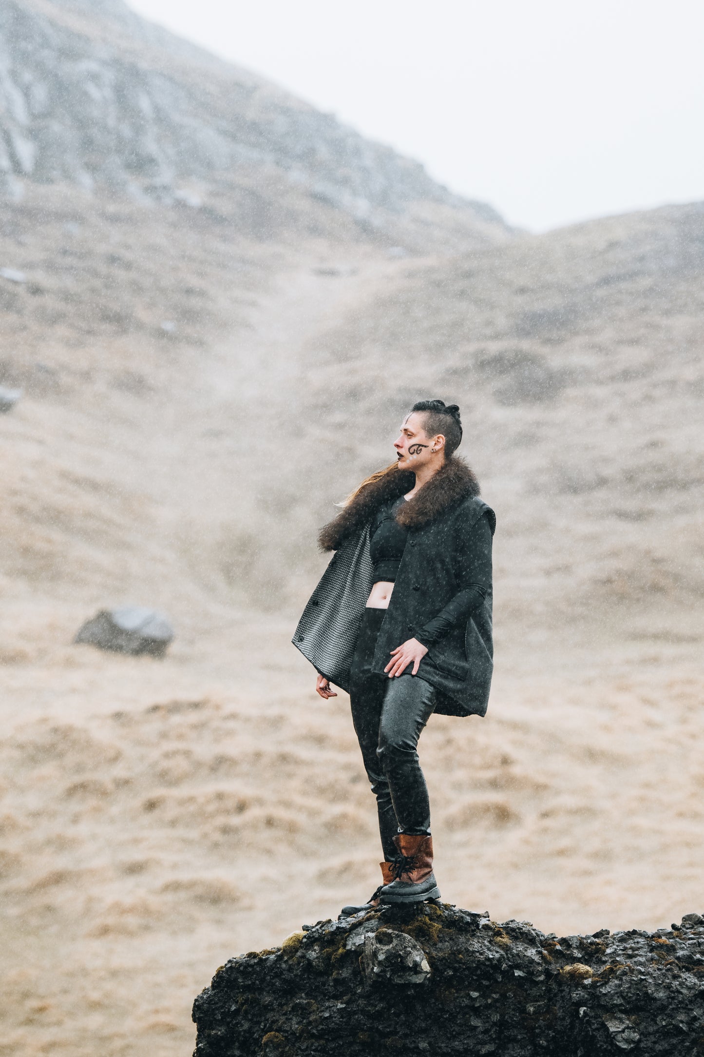 Raven Appliquéd Wool Vest with Bison Trim