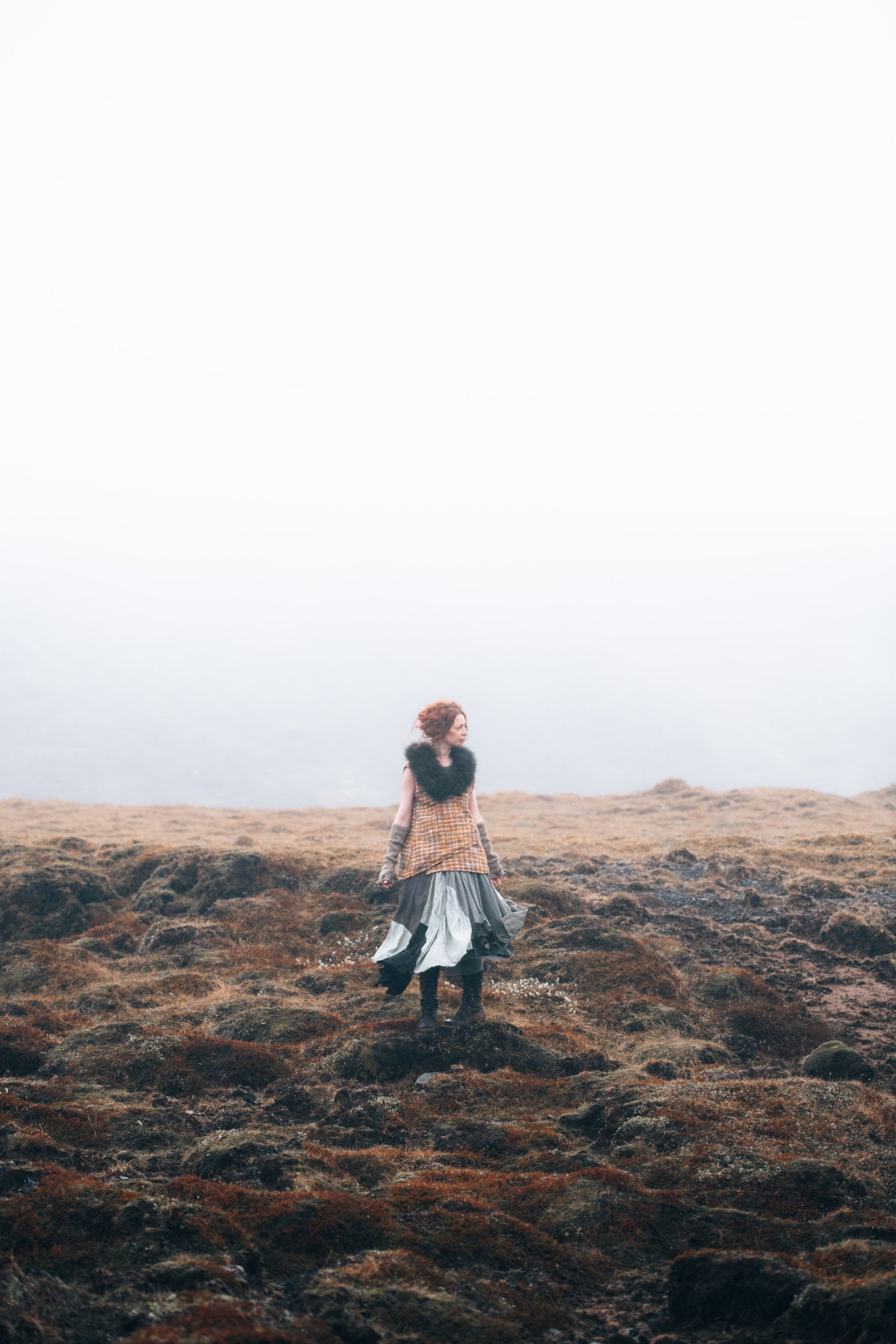 Ochre Woven Wool Vest with Bison Collar