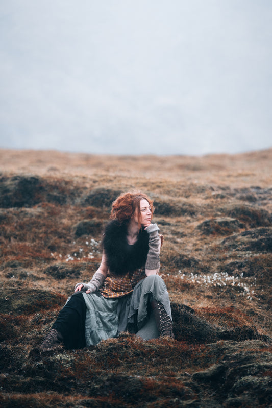 Ochre Woven Wool Vest with Bison Collar