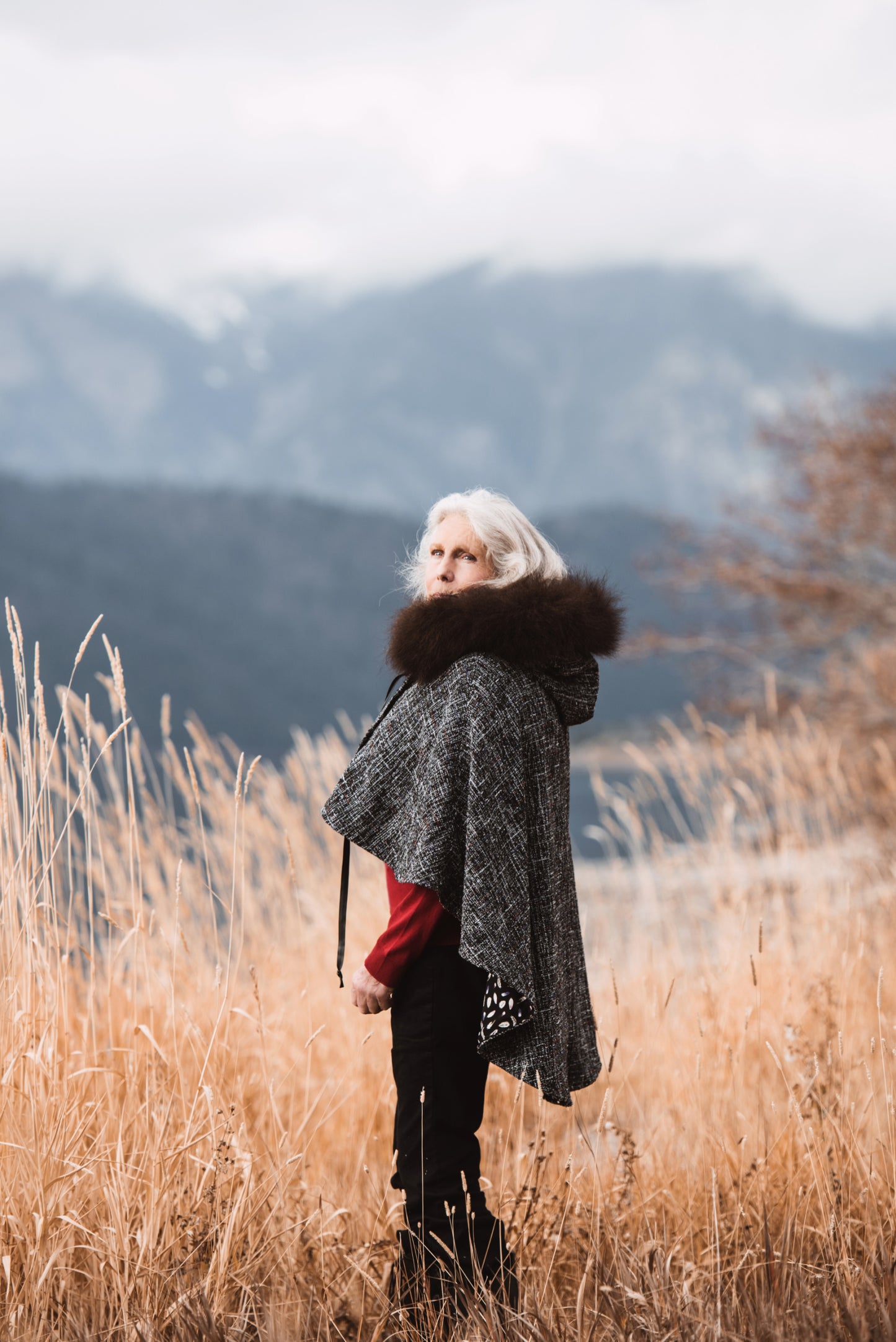 Twilight Wool Cape with Bison Trim