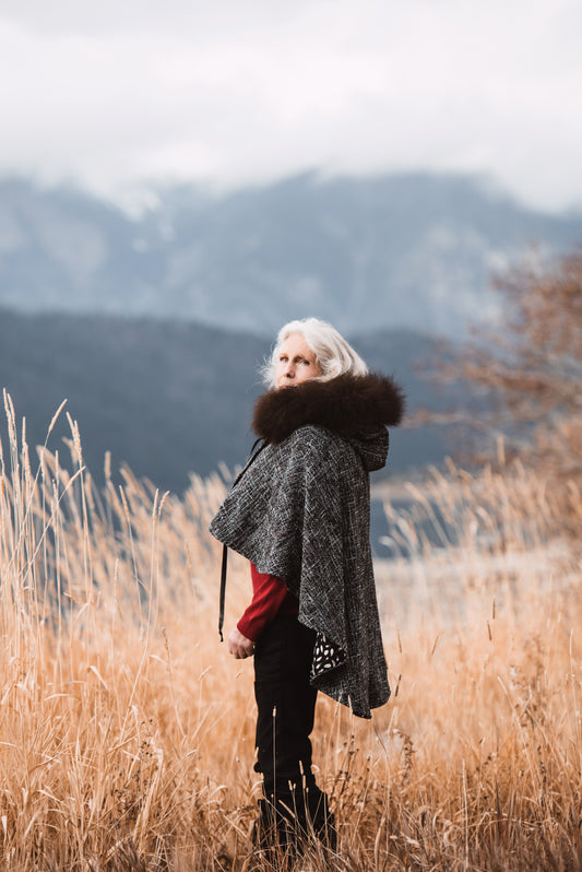 Twilight Wool Cape with Bison Trim