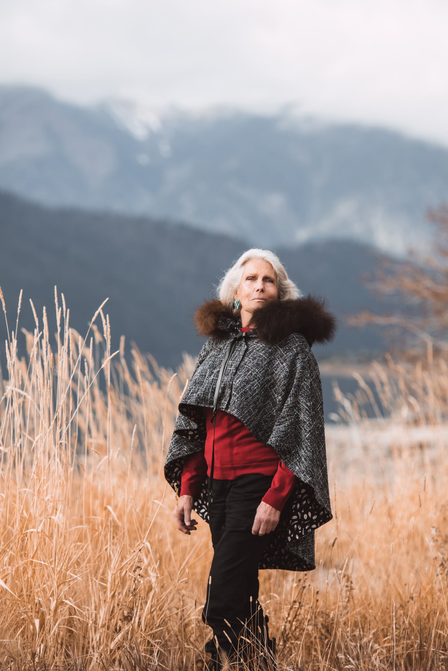 Twilight Wool Cape with Bison Trim