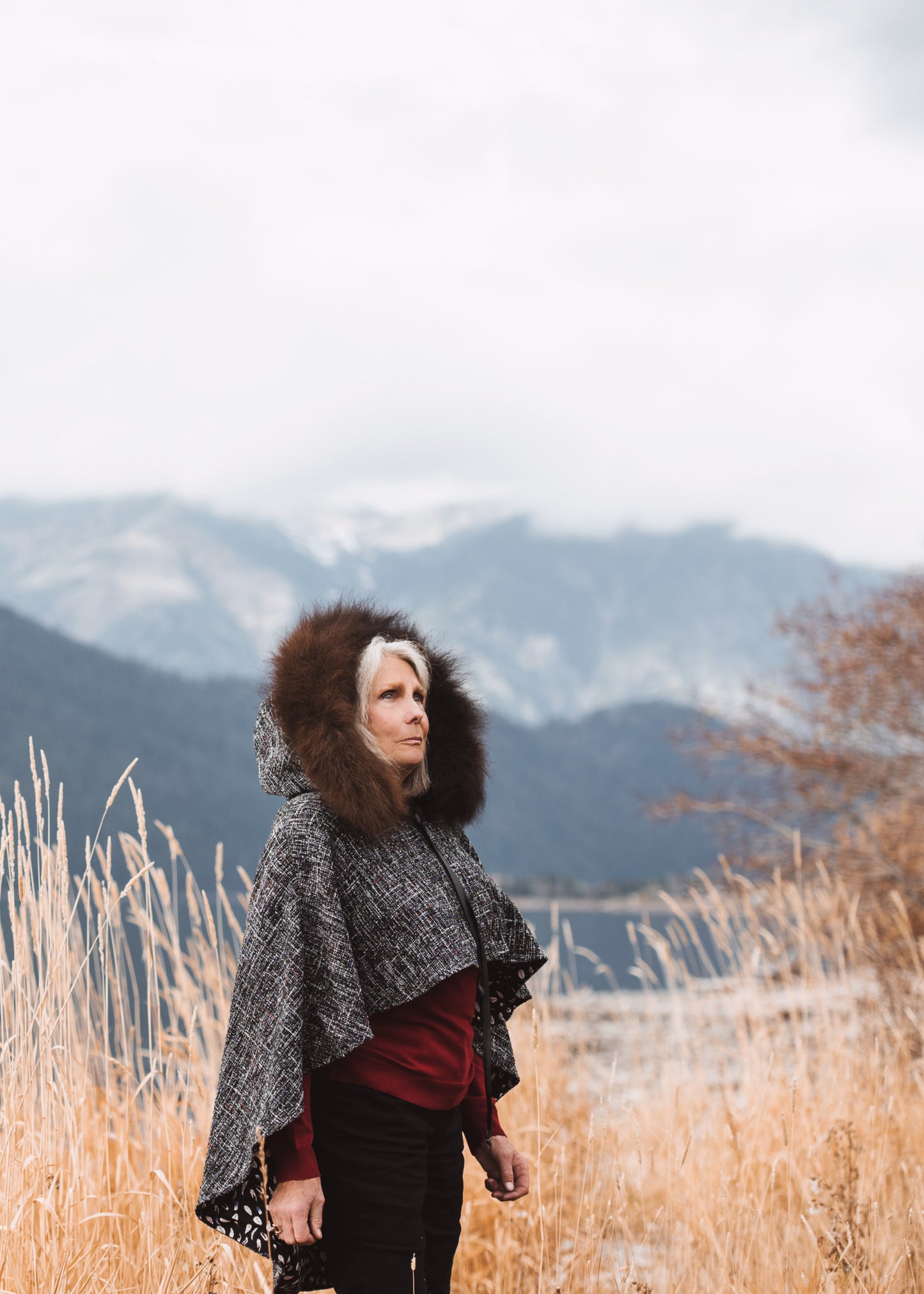 Twilight Wool Cape with Bison Trim