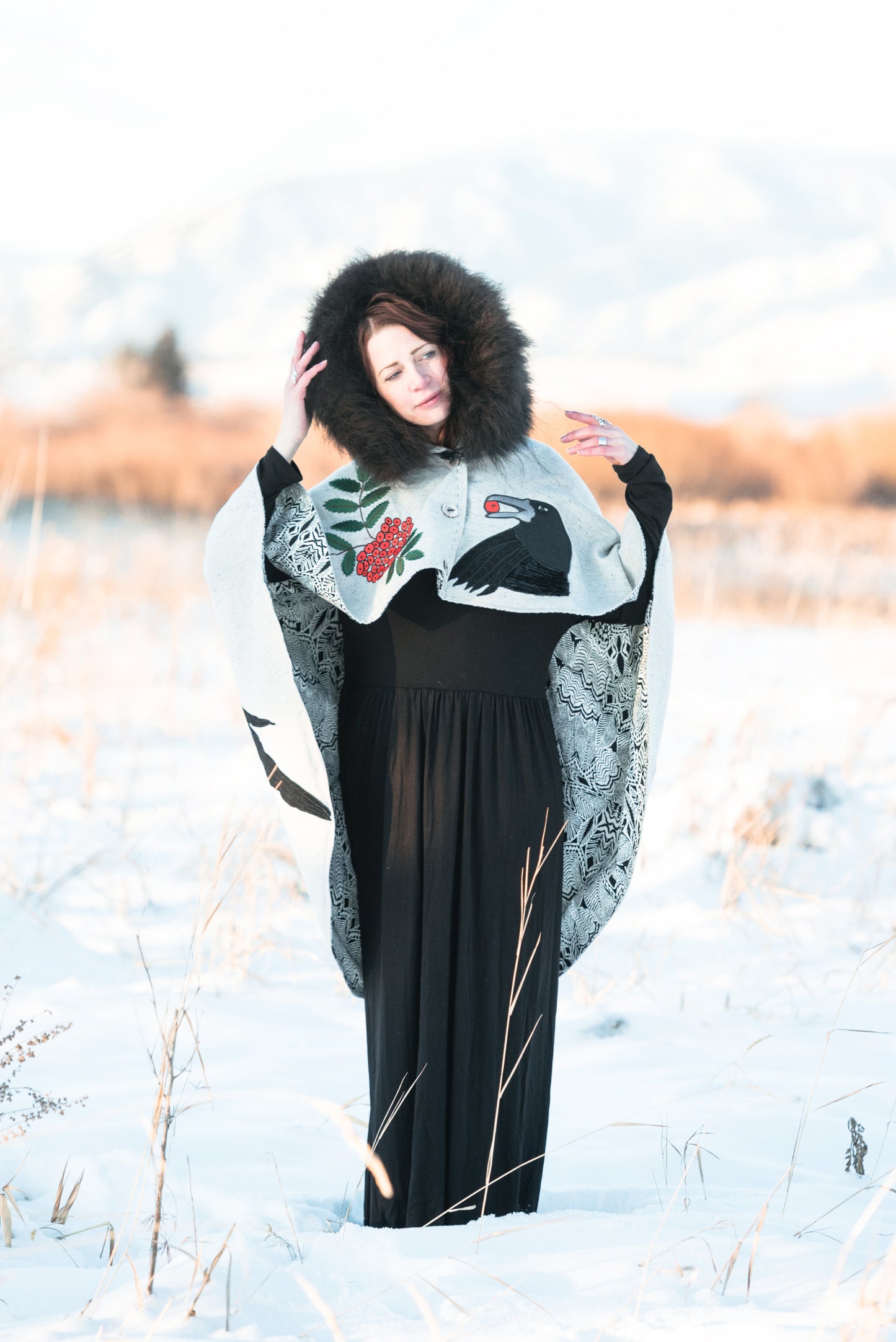 Raven Has My Back Cape with Bison Trim