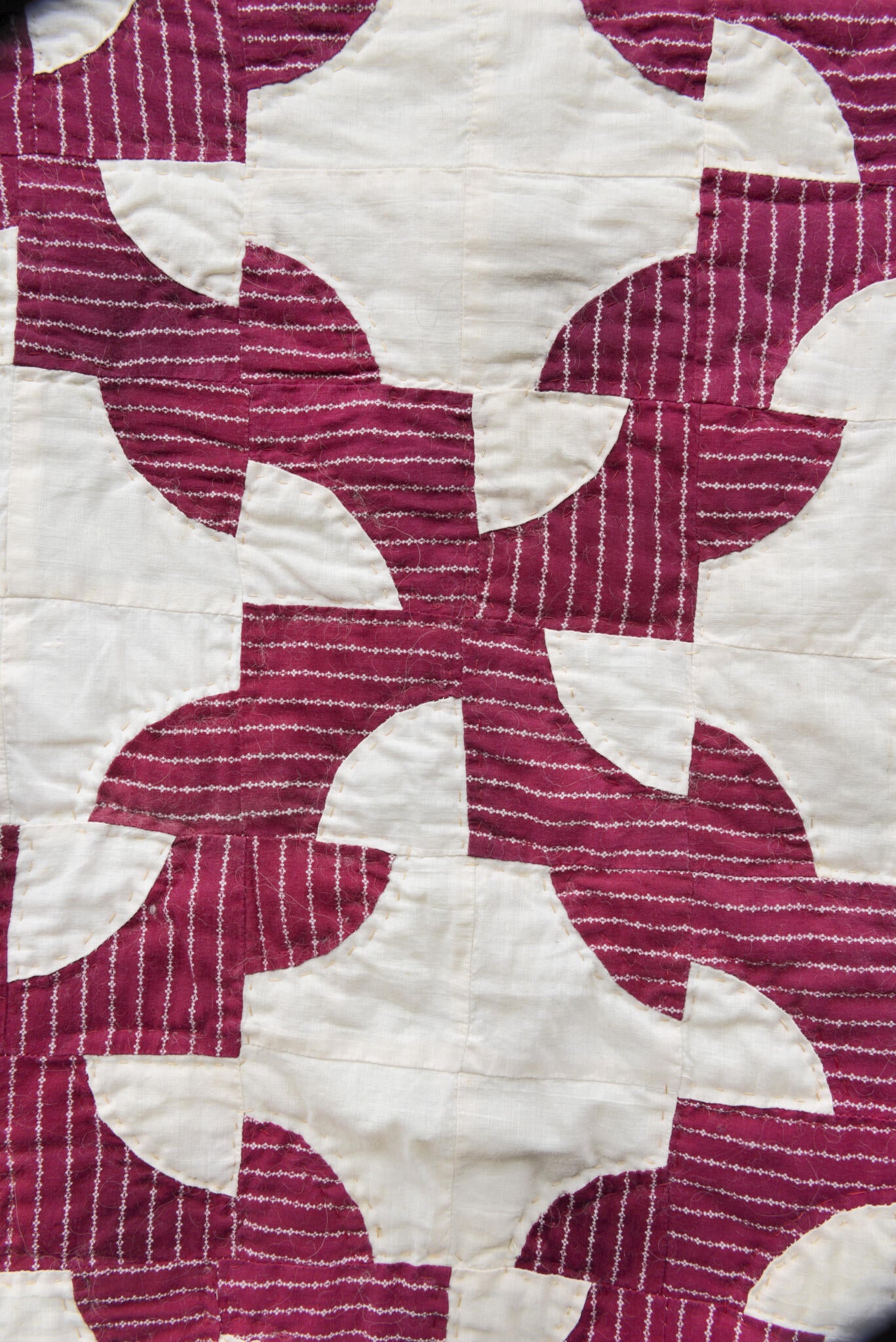 Drunkards Path Vintage Quilt on Felted Bison