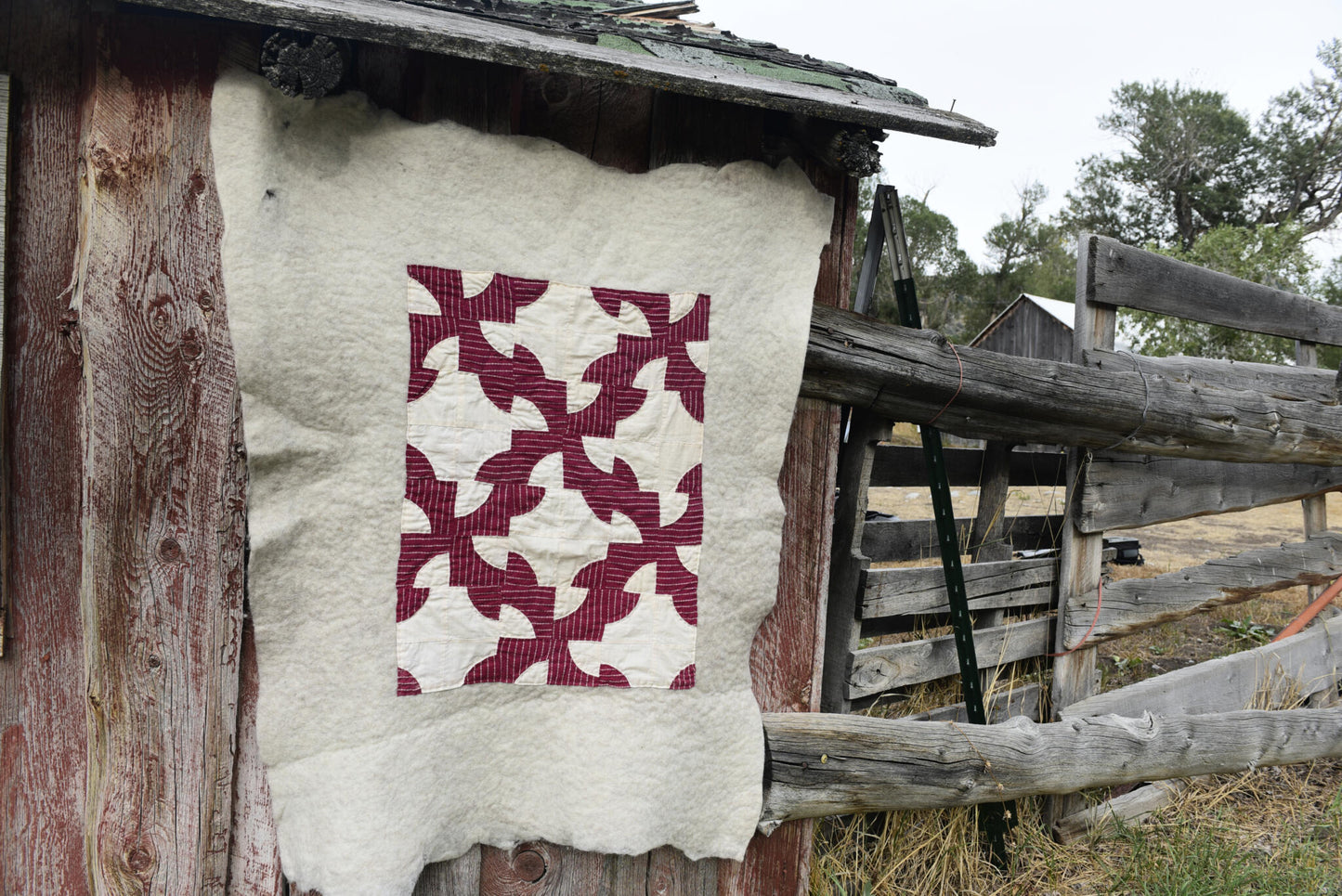 Drunkards Path Vintage Quilt on Felted Bison