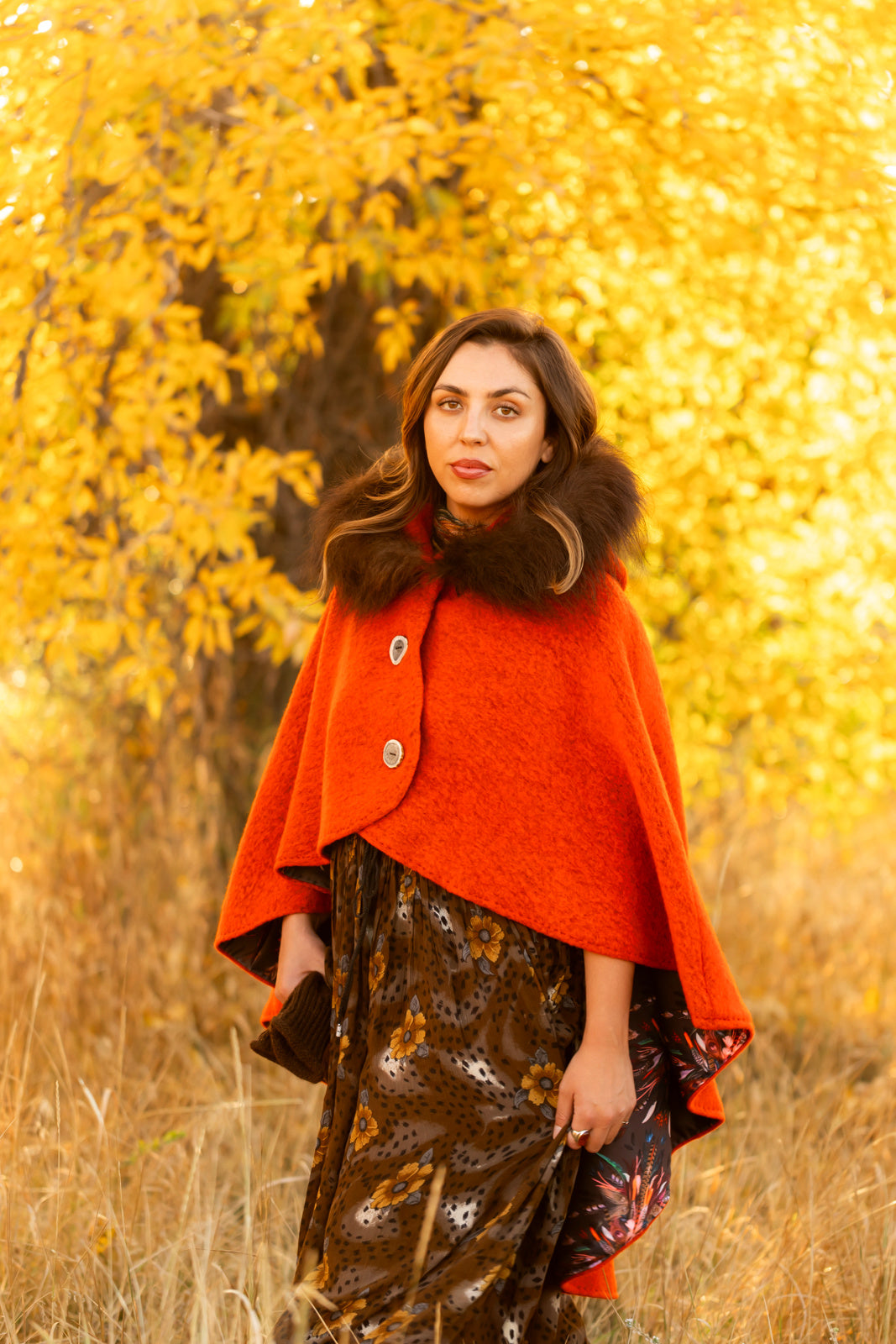 Pumpkin Spice Bison Trimmed Cape