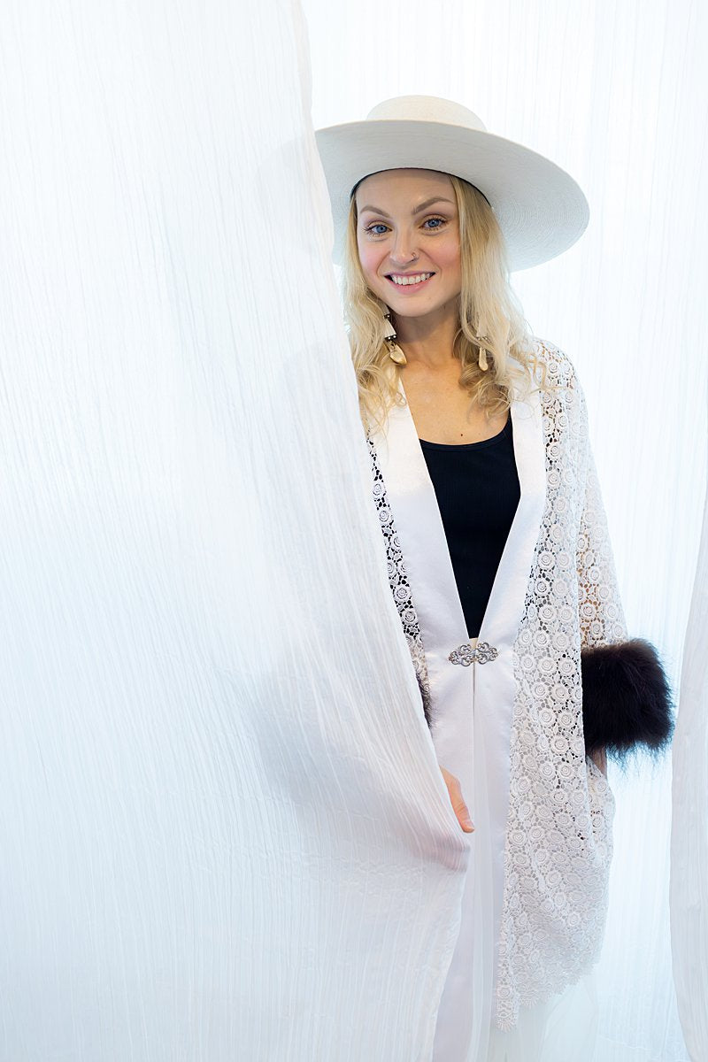 Snow Lace Duster with Bison Trim