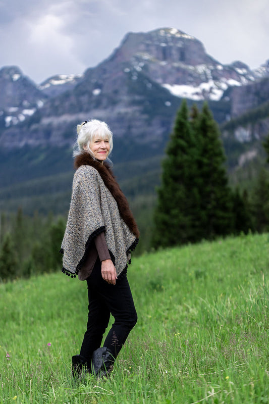 Wrapped in Mountain Bliss Bison-Trimmed Shawl