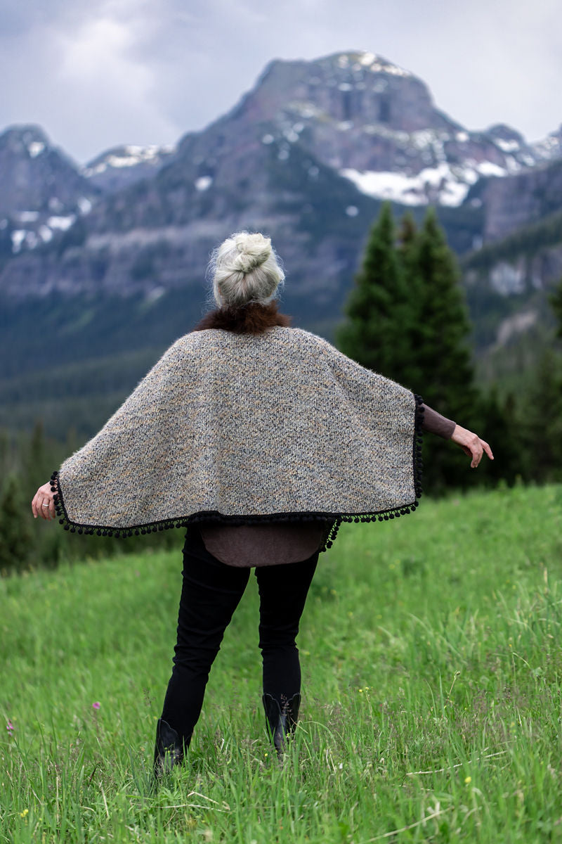 Wrapped in Mountain Bliss Bison-Trimmed Shawl