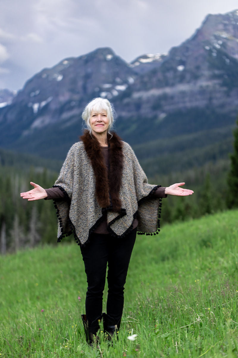 Wrapped in Mountain Bliss Bison-Trimmed Shawl