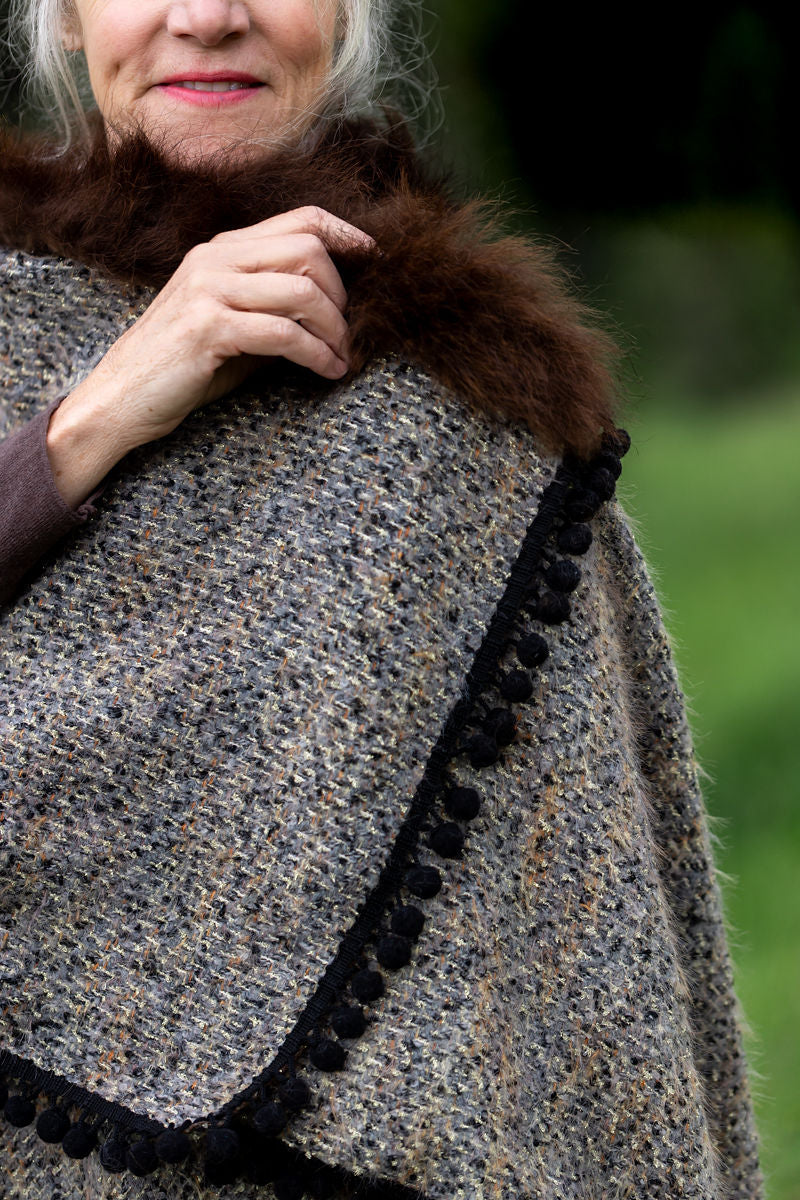 Wrapped in Mountain Bliss Bison-Trimmed Shawl