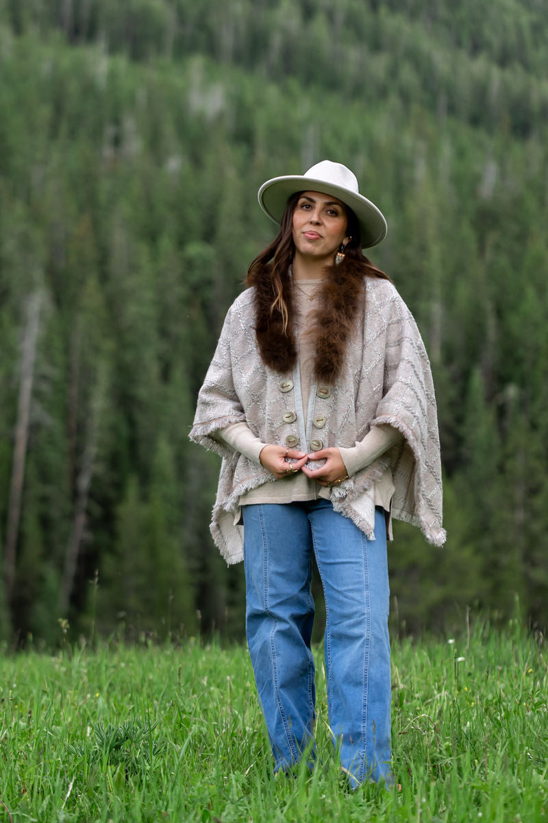 Rosey Dawn Bison -Trimmed Shawl