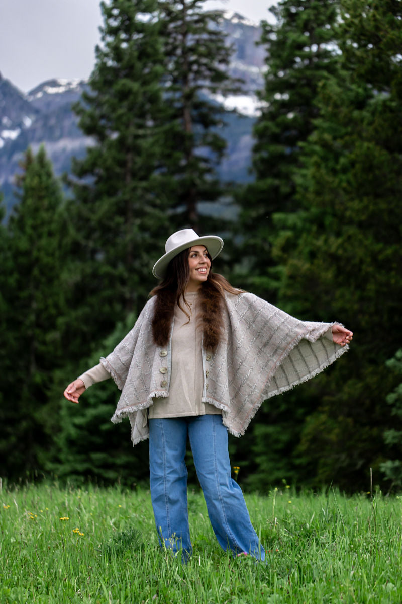 Rosey Dawn Bison -Trimmed Shawl