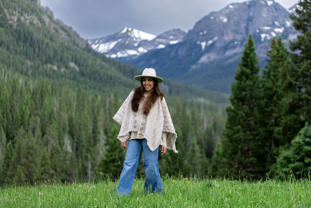 Rosey Dawn Bison -Trimmed Shawl