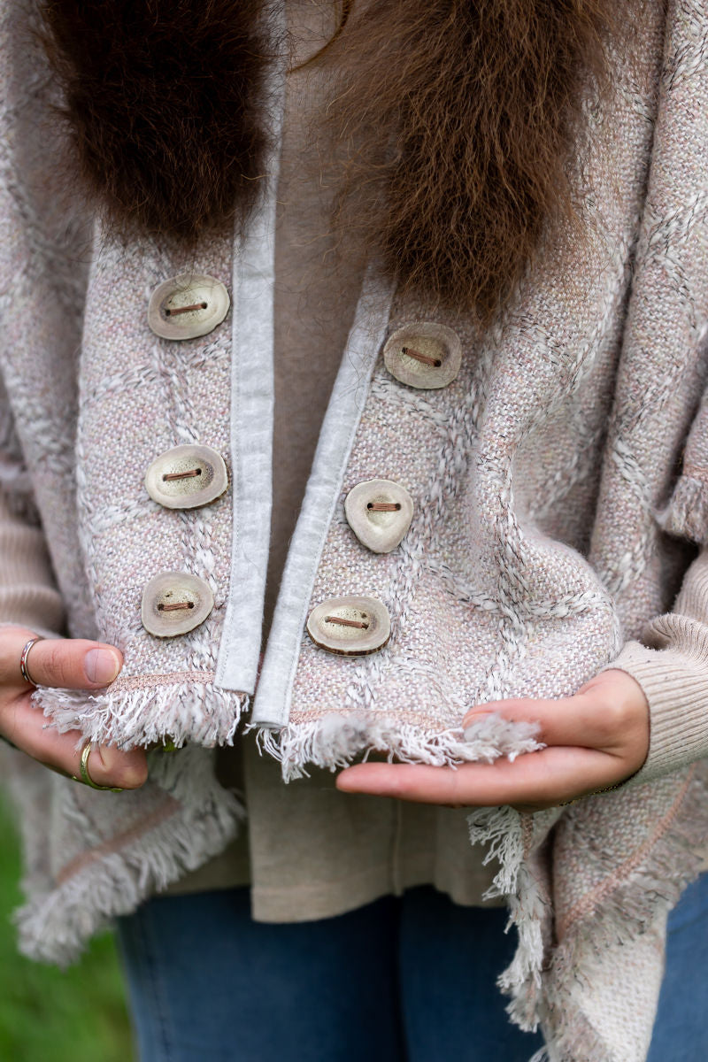 Rosey Dawn Bison -Trimmed Shawl
