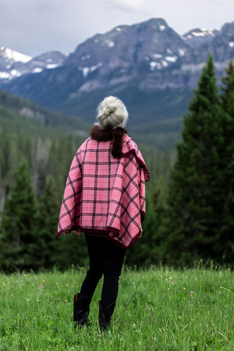 Peppermint Wool Wrap, Bison-Trimmed Shawl
