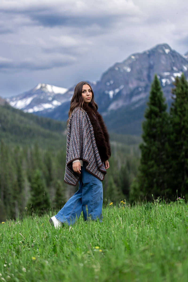 Big Sky Woven Bison-Trimmed Shawl