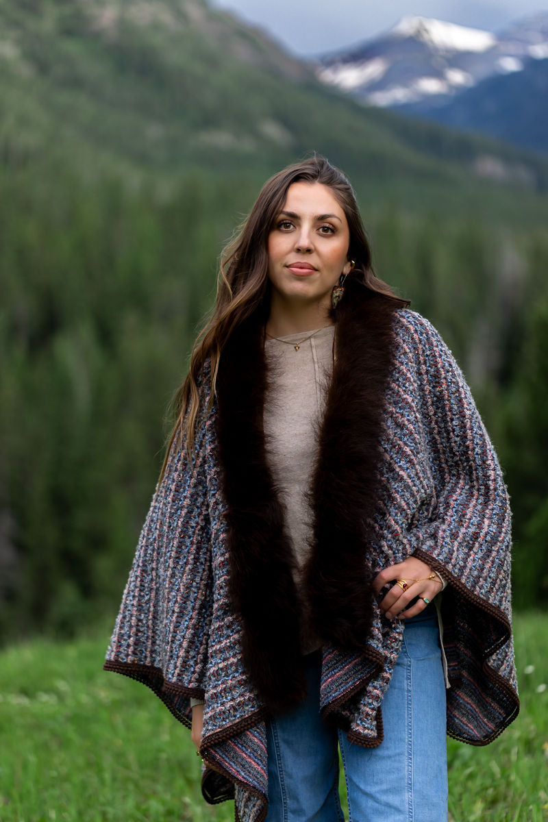 Big Sky Woven Bison-Trimmed Shawl