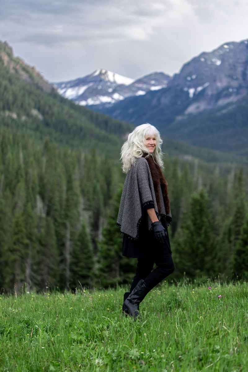 Victorian Cowgirl Bison-Trimmed Shawl