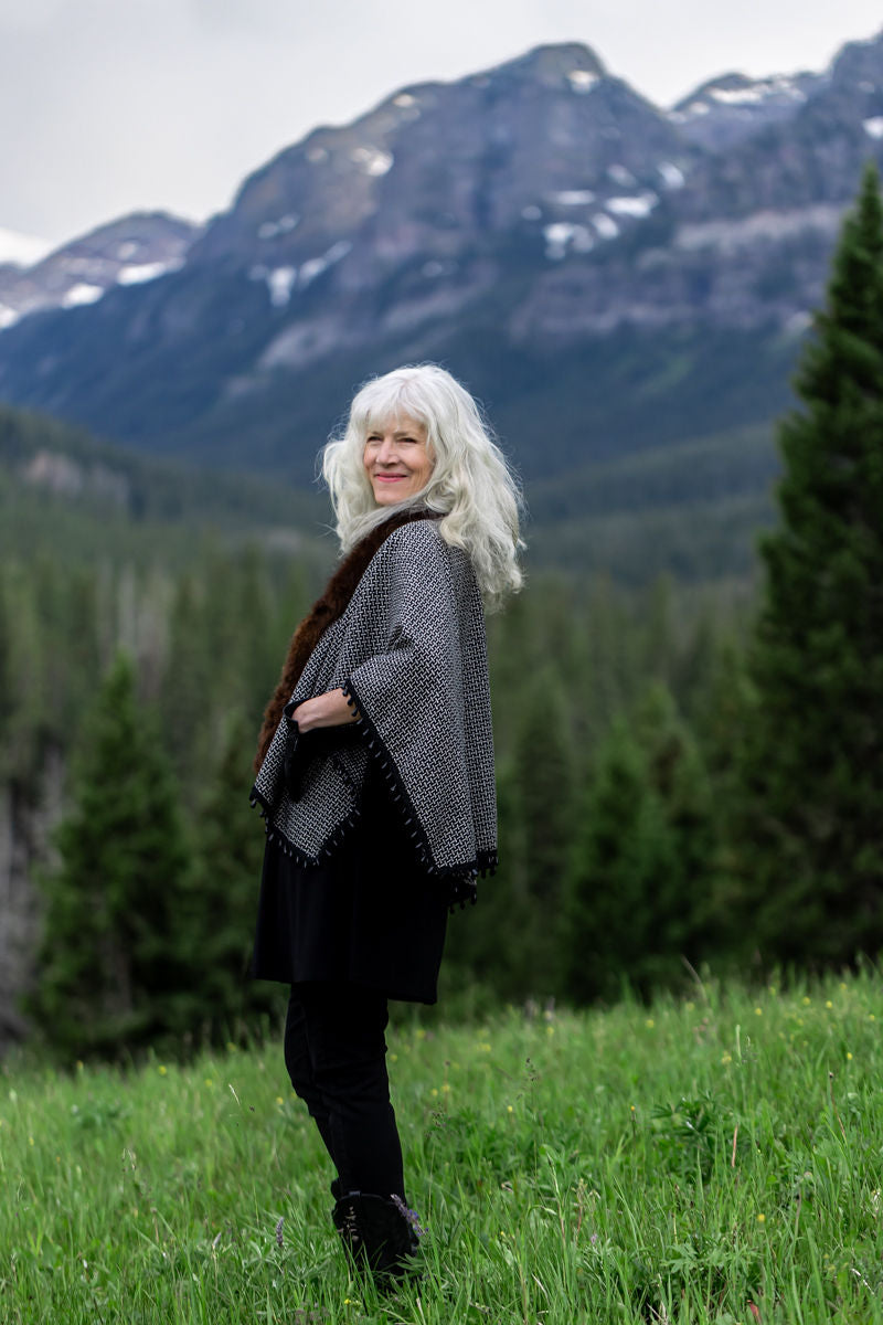 Victorian Cowgirl Bison-Trimmed Shawl