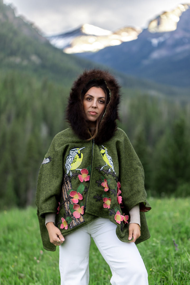 Western Meadow Lark Sings Bison-Trimmed Cape
