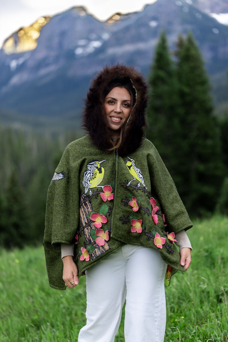 Western Meadow Lark Sings Bison-Trimmed Cape
