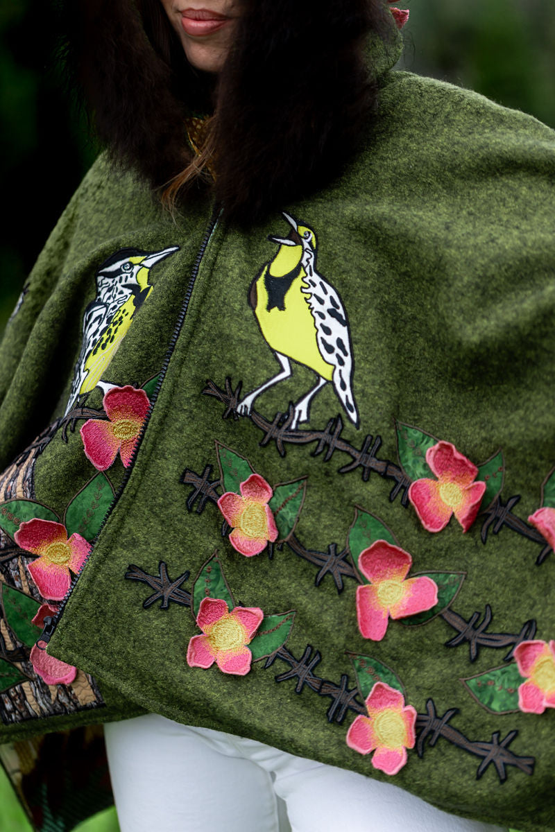 Western Meadow Lark Sings Bison-Trimmed Cape