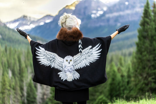 Snowy White Owl - Soul of the Night Bison-Trimmed Cape