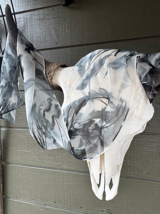 Crow Feathers Hand-Painted Silk Scarf