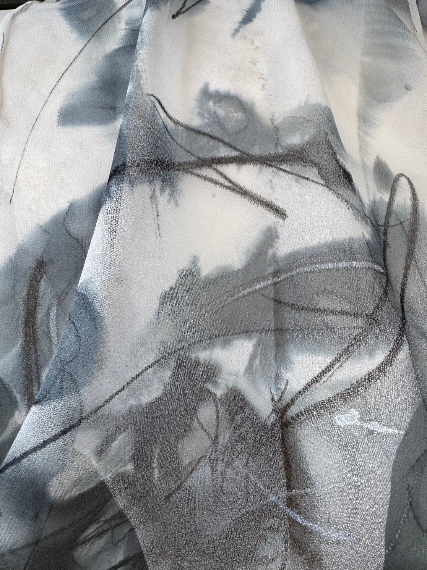 Crow Feathers Hand-Painted Silk Scarf