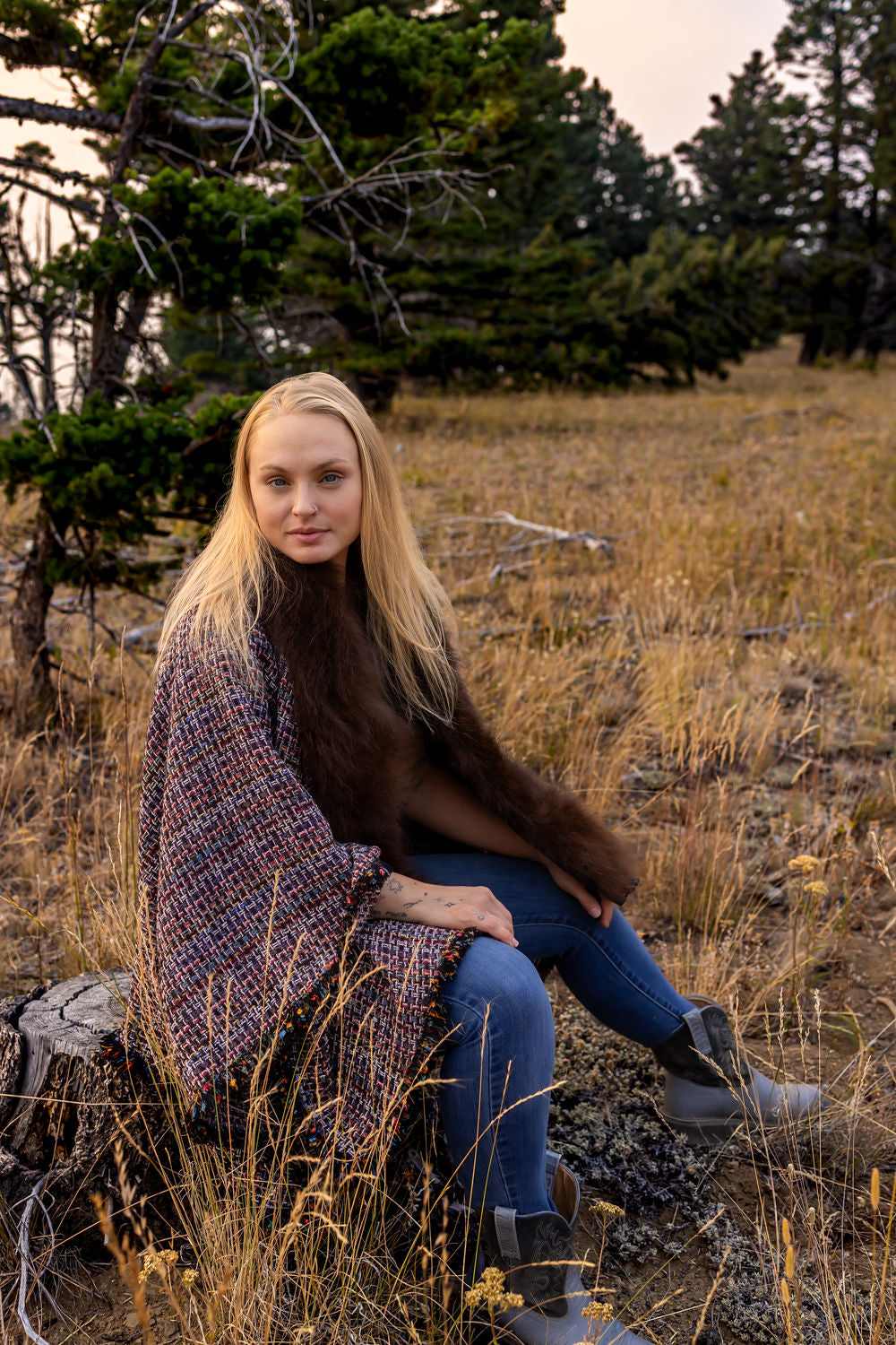 Color Me Happy Woven-Wool Bison-Trimmed Shawl