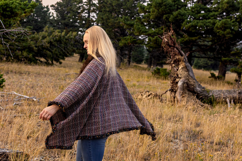 Color Me Happy Woven-Wool Bison-Trimmed Shawl