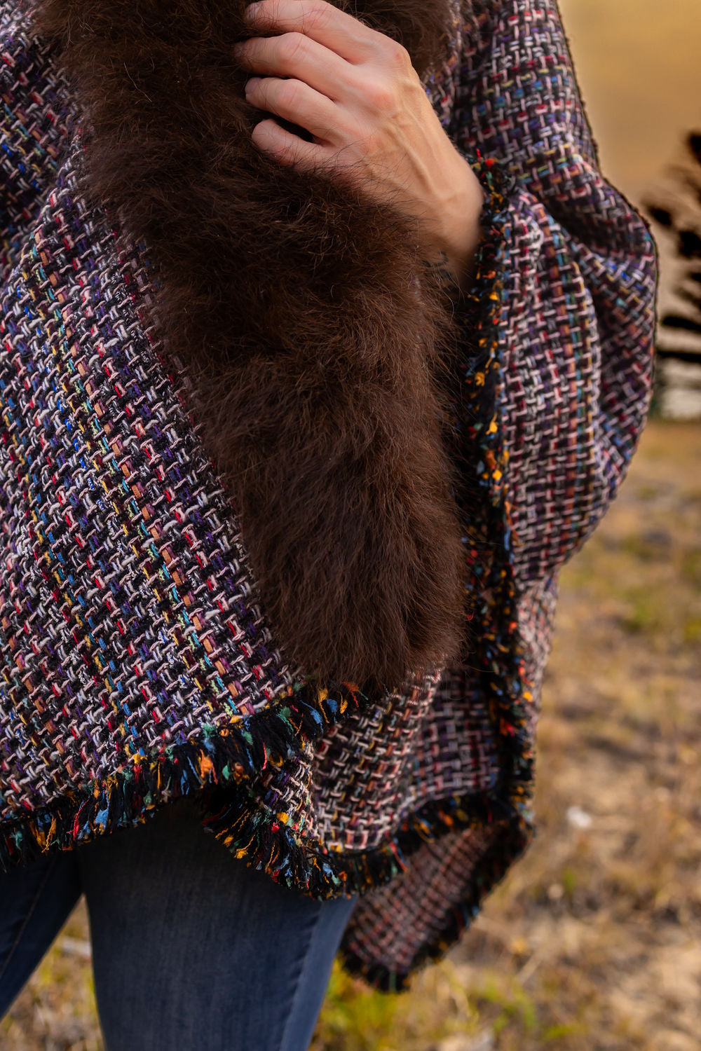Color Me Happy Woven-Wool Bison-Trimmed Shawl