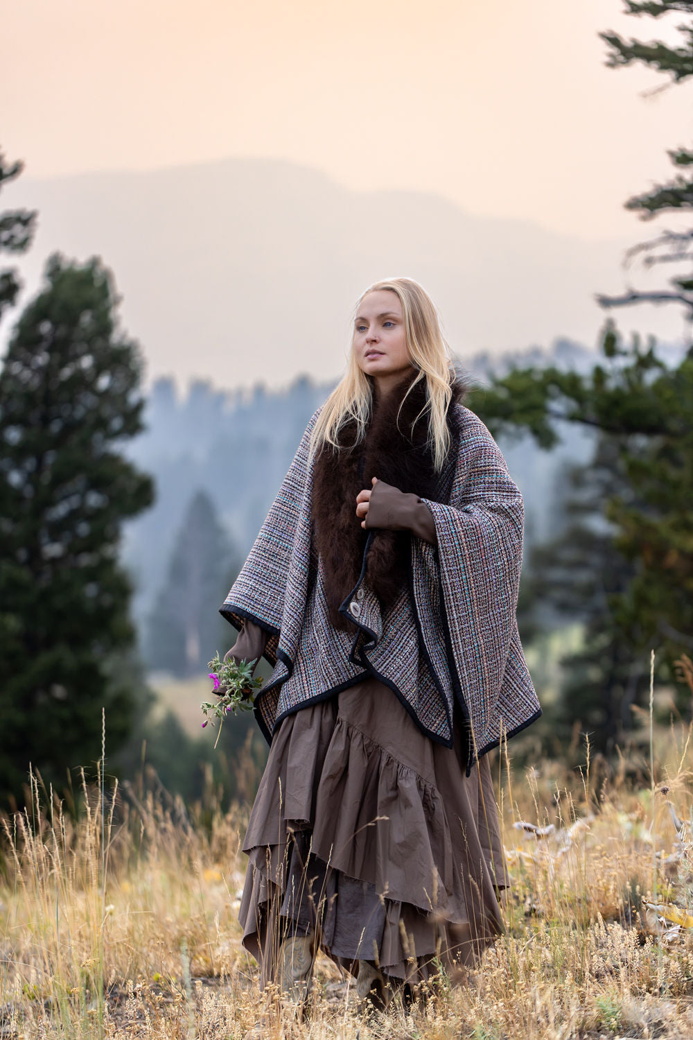 Embracing Joy Woven Wool Shawl with Bison Trim