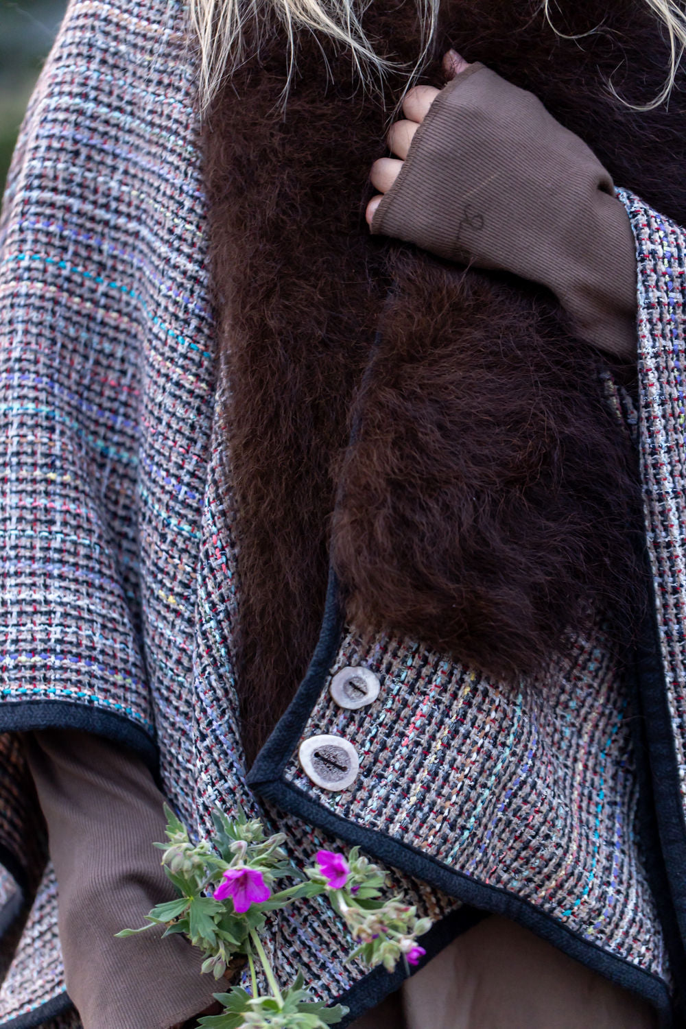 Embracing Joy Woven Wool Shawl with Bison Trim