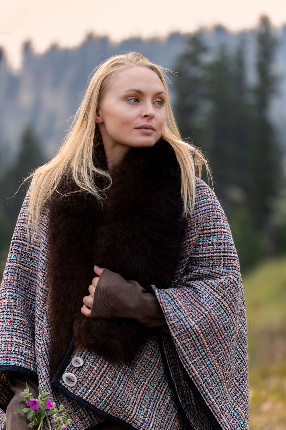 Embracing Joy Woven Wool Shawl with Bison Trim