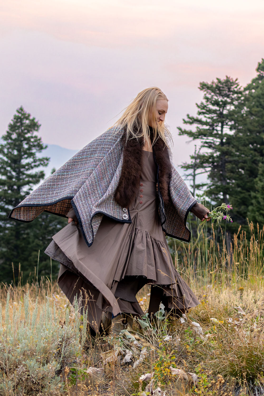 Embracing Joy Woven Wool Shawl with Bison Trim