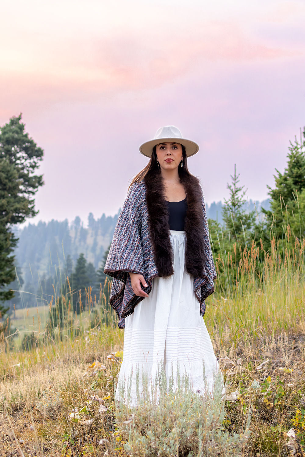 Hiking the Trail to the Sky Shawl with Bison Trim