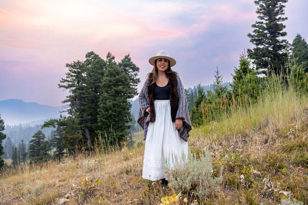 Hiking the Trail to the Sky Shawl with Bison Trim