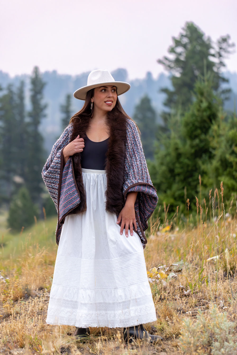 Hiking the Trail to the Sky Shawl with Bison Trim