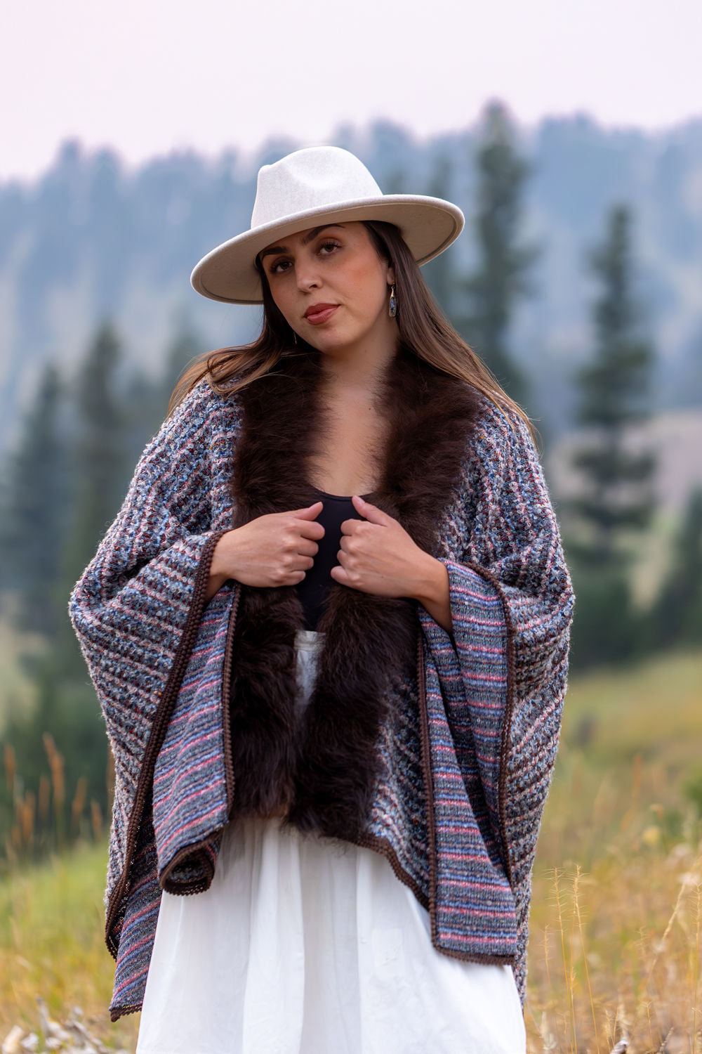 Hiking the Trail to the Sky Shawl with Bison Trim