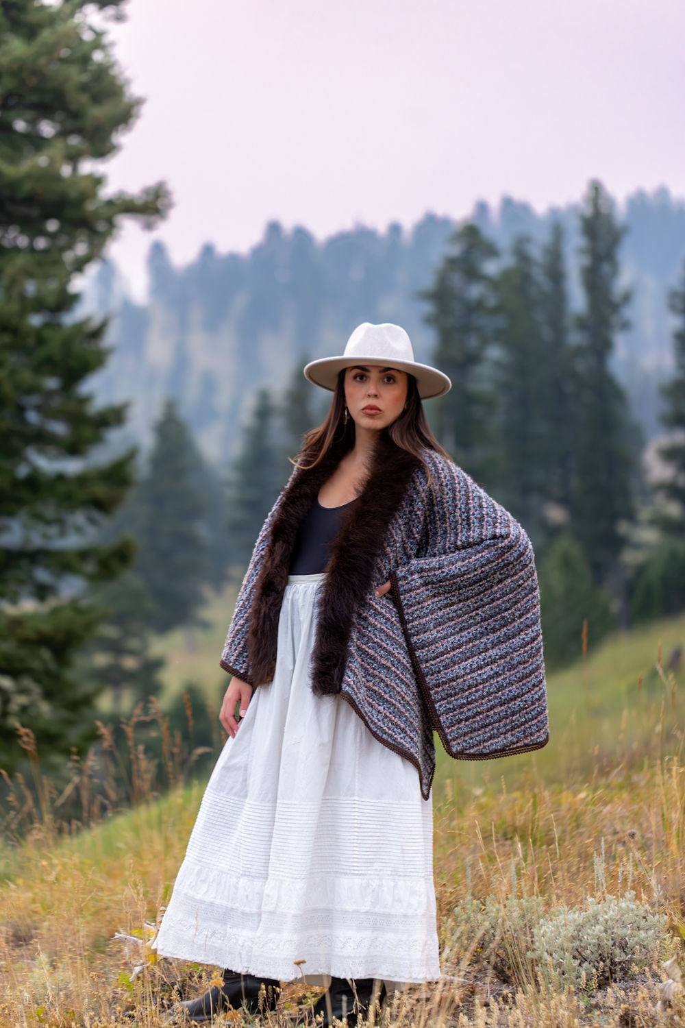 Hiking the Trail to the Sky Shawl with Bison Trim