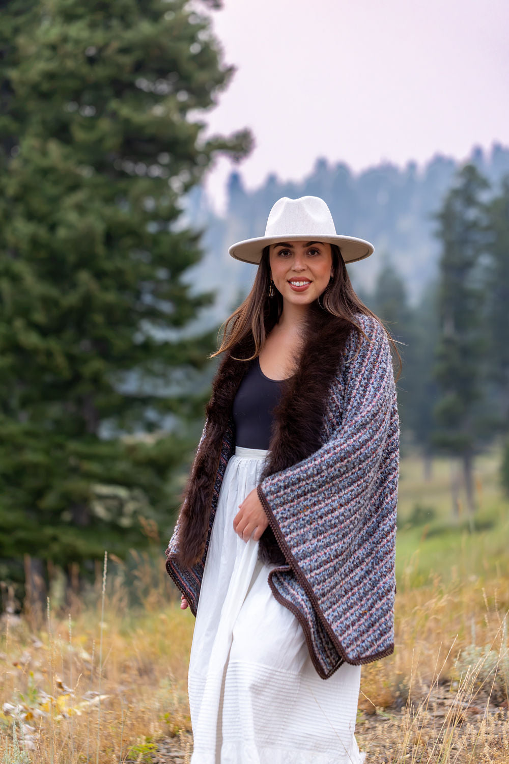 Hiking the Trail to the Sky Shawl with Bison Trim