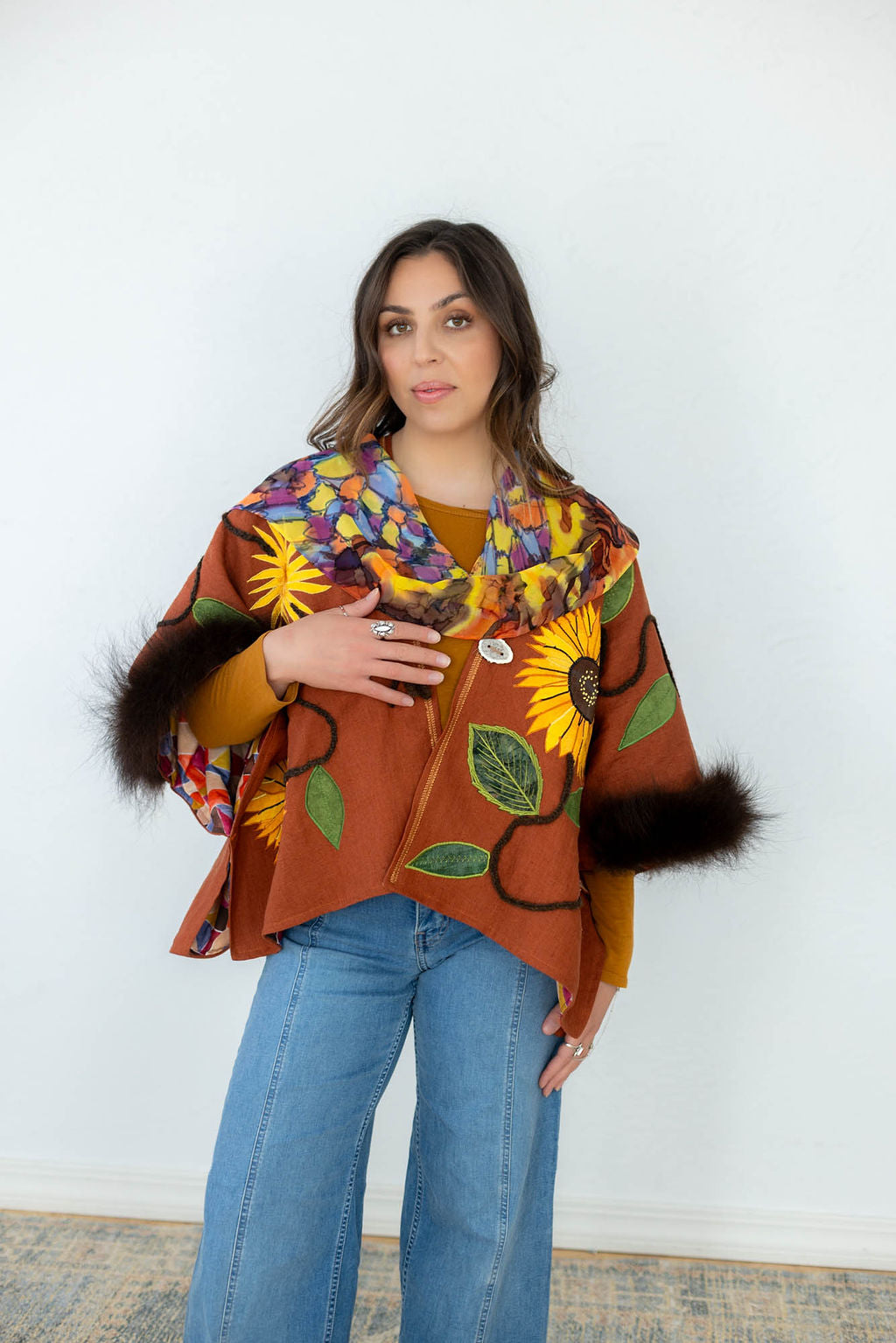 Sunflower Love Hand-Painted Silk Scarf