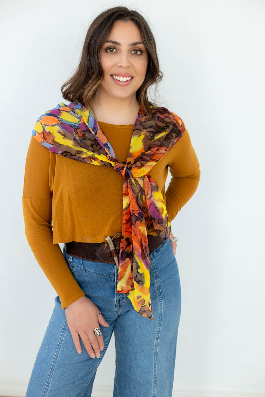 Sunflower Love Hand-Painted Silk Scarf